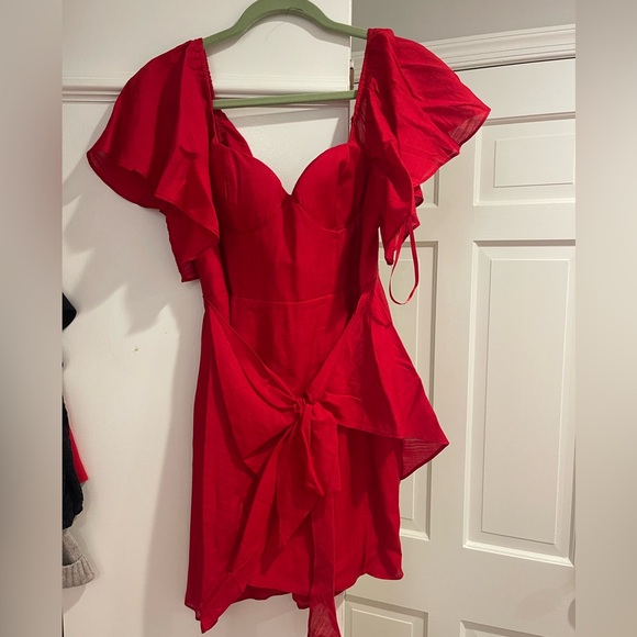 Aphrodite Molded Bust Angel Sleeve Wrap Dress Red - Picture 3 of 5